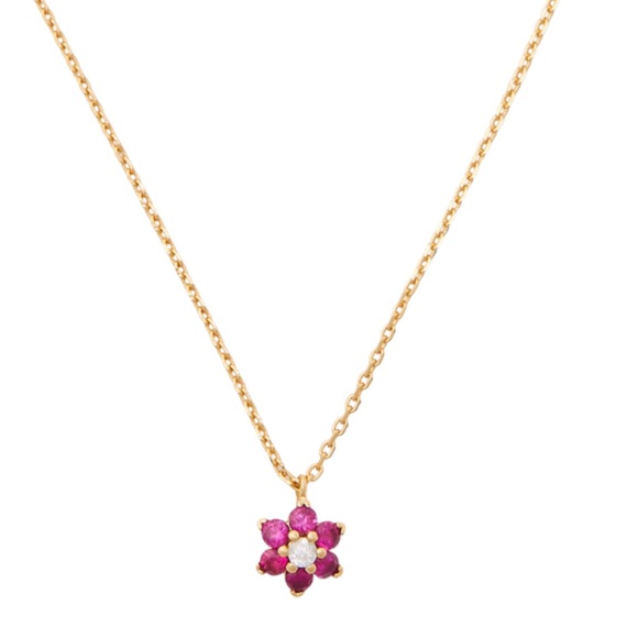 KATE SPADE • Gold Myosotis Pink Flower Pendant Necklace